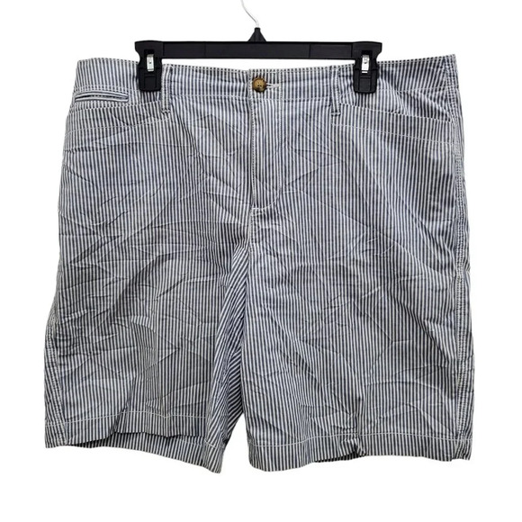 KIM‎ Kim Rogers Woman's Blue White Conductor Stripe 9" Flat Front Shorts Plus 16 - Picture 1 of 7